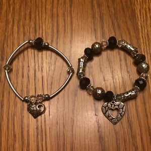 Silver/black bracelets with heart gem